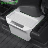 For Tesla Model Y 2021-2025 Rear Center Console Storage Box TPE Organizer Box with Cover Trash Can Under Seat Car Accessories
